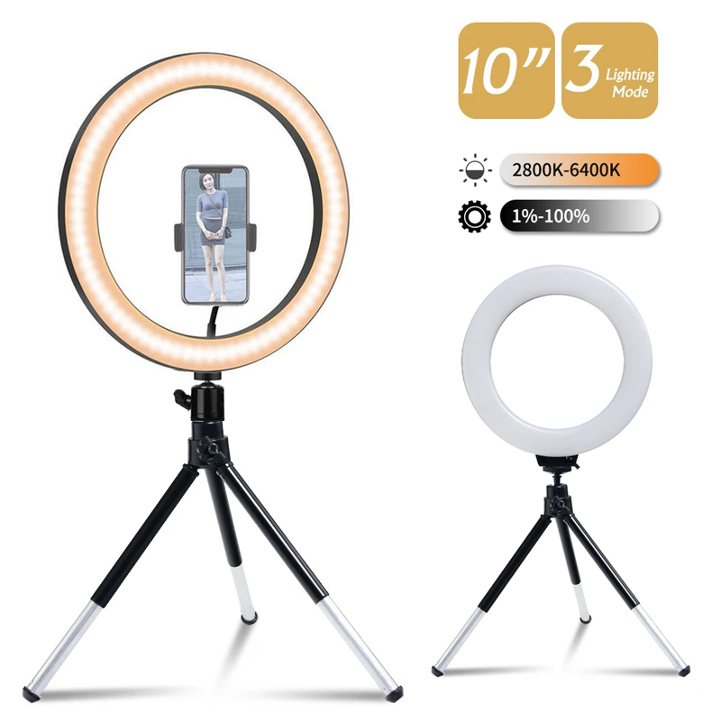 Webcam Ring Light - LEDリングライト写真撮影用調整可能な照明電話リングライト、20cm三脚スタンド付きUSBラウンドフィルライト、電話ビデオライブ用