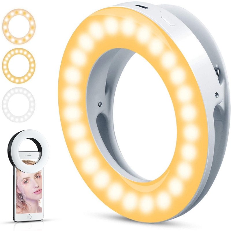 Webcam Ring Light - アップグレード 3200K-6500K LED クリップリングライト 40 LED