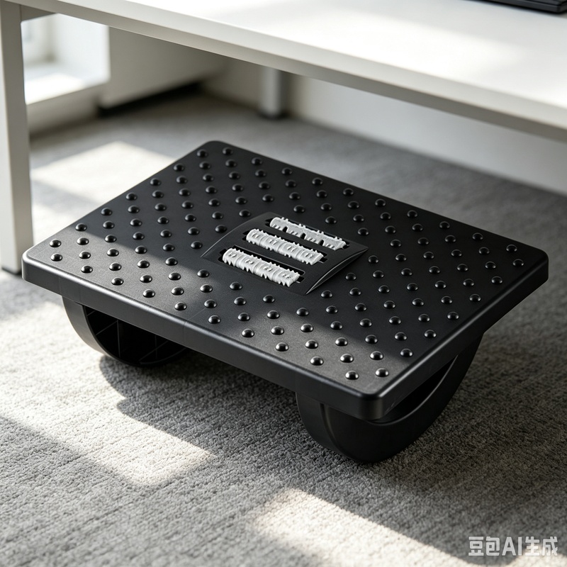 Footrest Under Desk - 人間工学に基づいたデスク下用ロッキングフットレスト、オフィスデスクでの脚のリラックスとサポートのためのローラーマッサージャー付きフットスツール