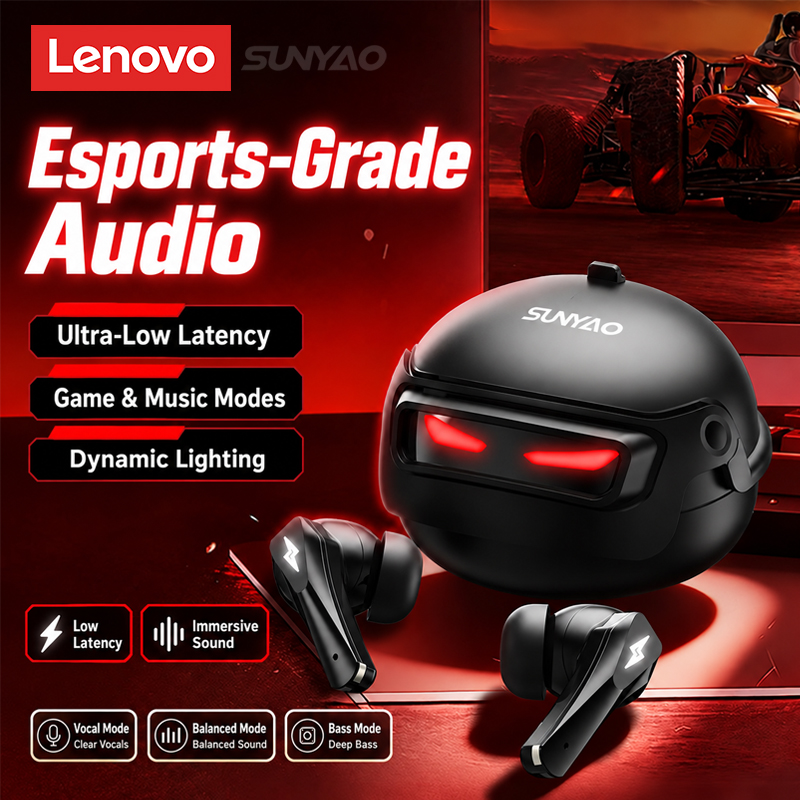 Esports In Gaming - Lenovo GT101 ゲーミングヘッドセット、ワイヤレスBluetooth 6.0、ゲームモード対応、低遅延、ノイズキャンセリング、eスポーツ用ヘッドホン、新品