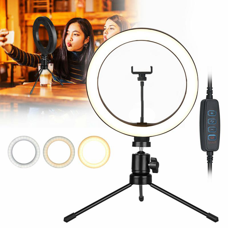 Webcam Ring Light - 10インチ LED Selfie リングライト 調光可能な LED