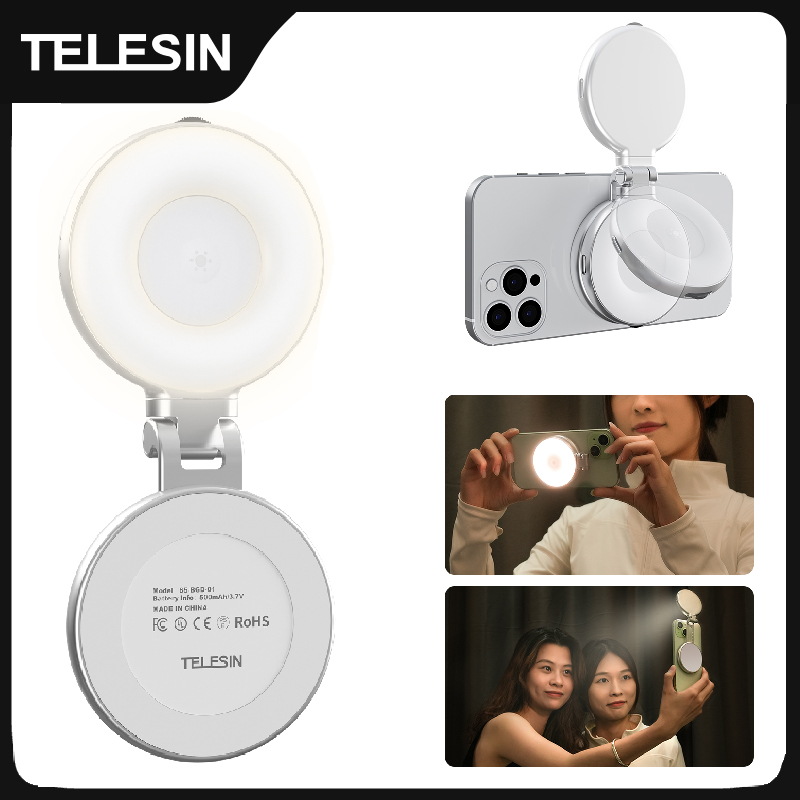 Webcam Ring Light - TELESIN スマートフォン磁気フィルライトミニ自撮りライト 3 モード調整可能な明るさ Iphone XIAOMI