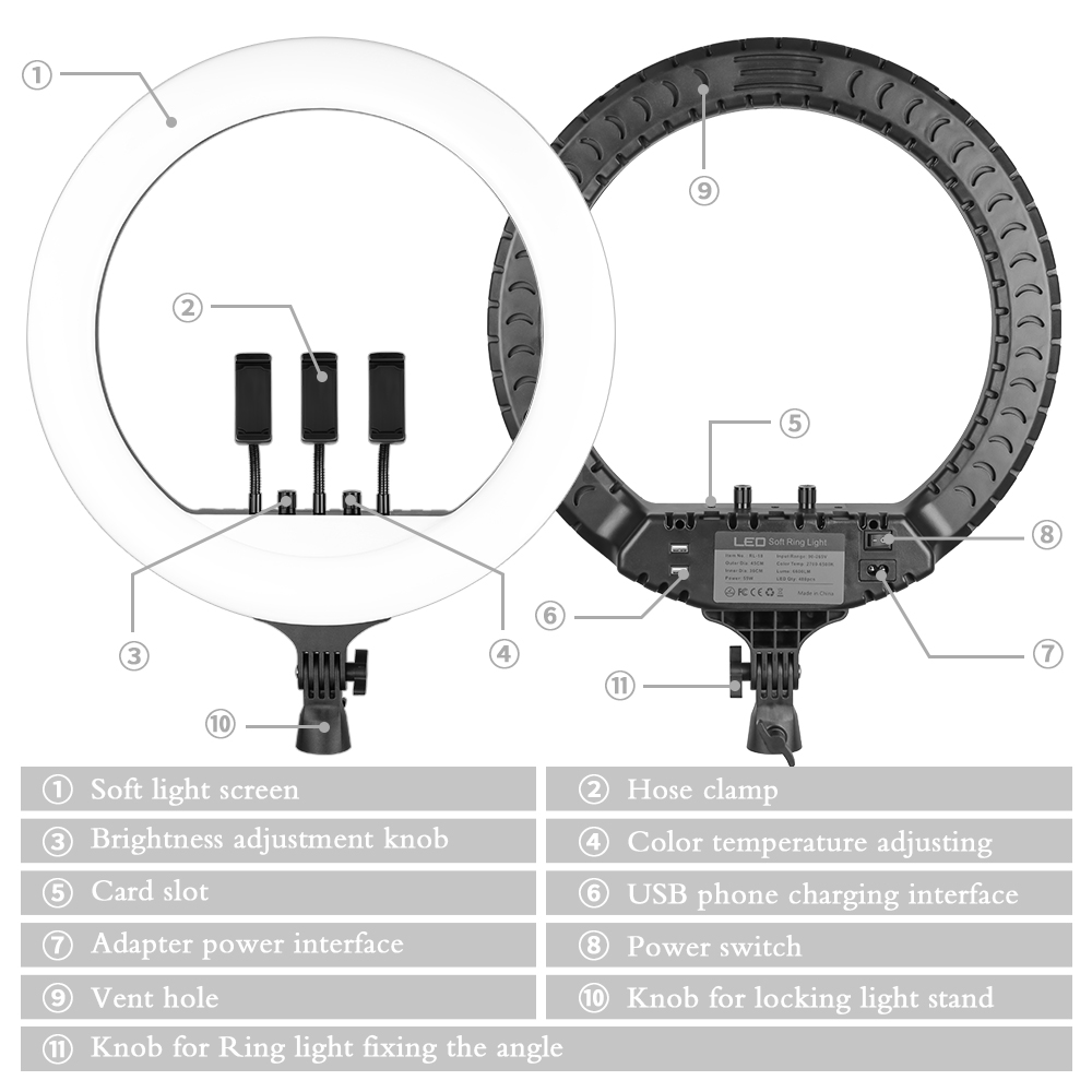 SH 18インチノブリングライトLEDセルフィービデオランプ - Webcam Ring Light のレビューと価格