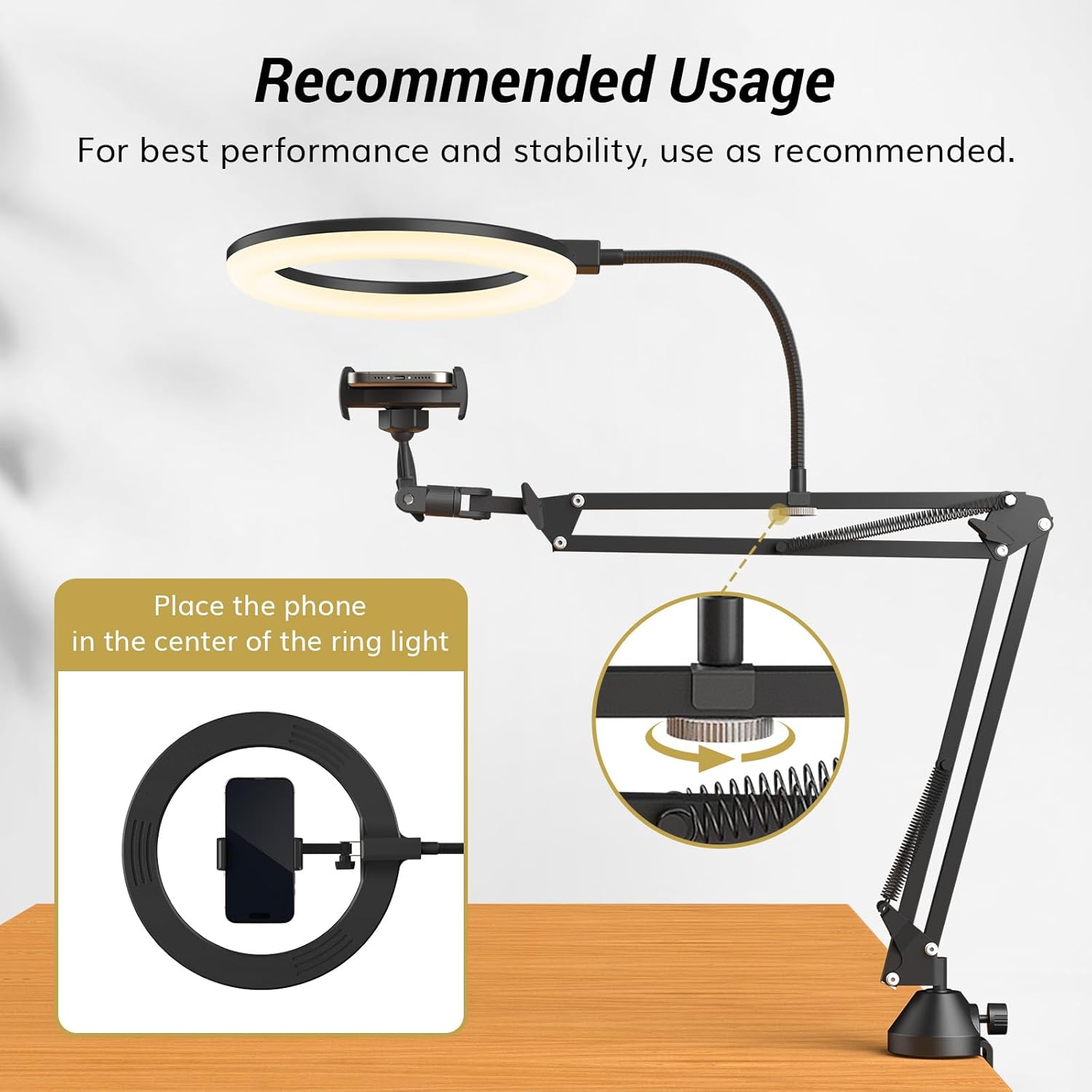 リングライト スタンドとスマホホルダー付き USBリングライ - Webcam Ring Light のレビューと価格