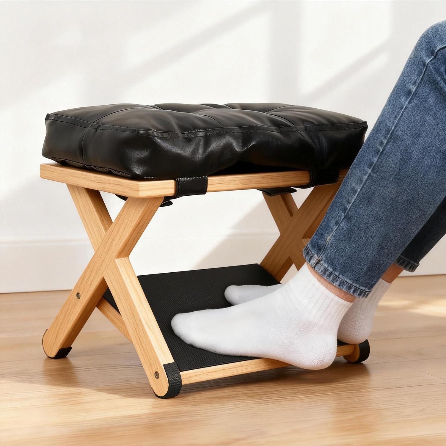 デスク下フットレスト 木製二層式滑り止め人間工学に基づいたレ - Footrest Under Desk のレビューと価格